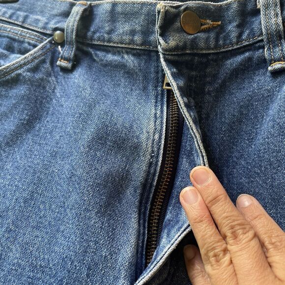 Vtg Wrangler Jeans Sz 12 X 34 wide leg mid rise farm rustic cotton frayed hemmed - Picture 6 of 13